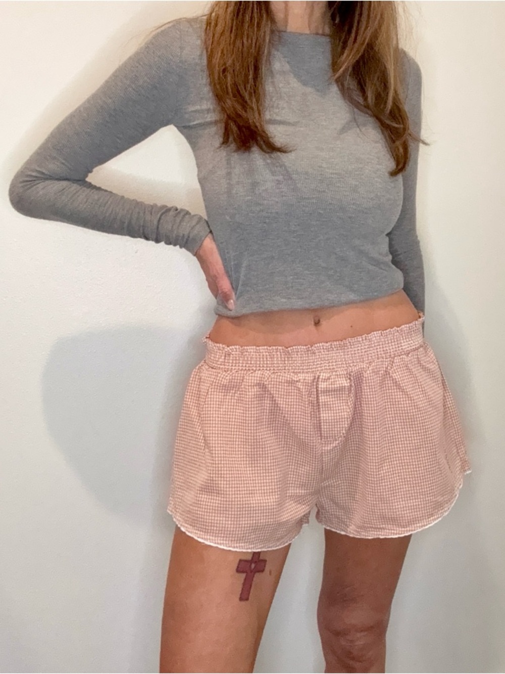 Pink Gingham Elastic Waist Lounge Shorts